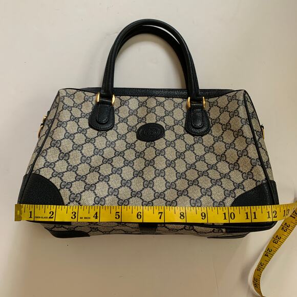 Vintage Gucci Boston Navy Blue Gray Handbag Purse Satchel Authentic - Picture 12 of 15